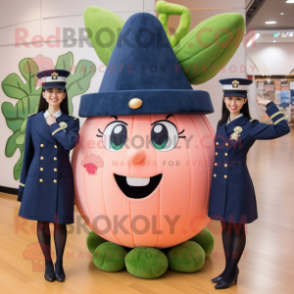 Navy Melon mascot costume character dressed with a Skirt and Berets