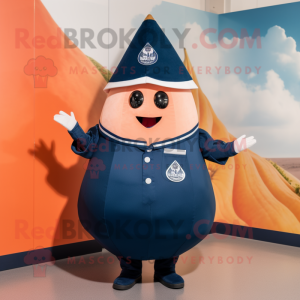 Navy Melon mascot costume character dressed with a Skirt and Berets