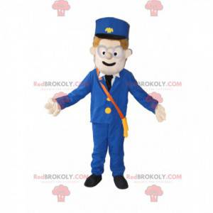 Sneeuwpopmascotte met een kepi en een blauw pak - Redbrokoly.com