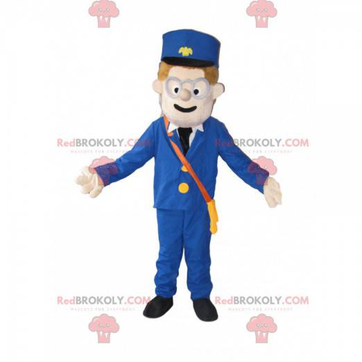 Snømannmaskott med kepi og blå dress - Redbrokoly.com