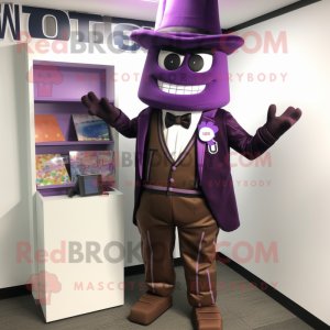 Purple Chocolate Bar mascot costume character dressed with a Blazer and Shoe clips
