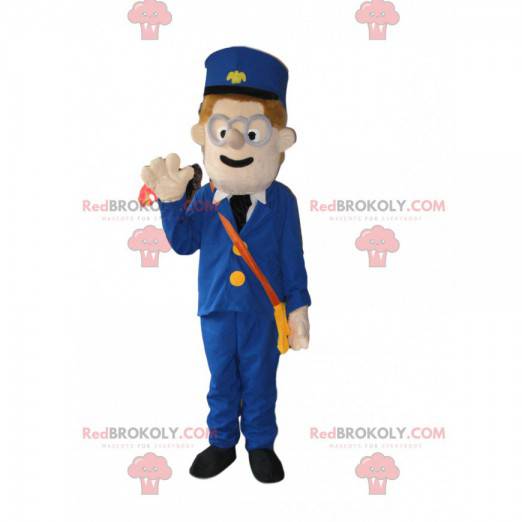 Snømannmaskott med kepi og blå dress - Redbrokoly.com