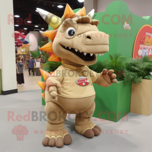 Tan Stegosaurus mascot costume character dressed with a Polo Tee and Keychains