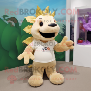 Tan Stegosaurus mascot costume character dressed with a Polo Tee and Keychains