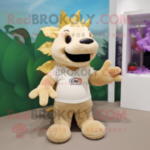 Tan Stegosaurus mascot costume character dressed with a Polo Tee and Keychains