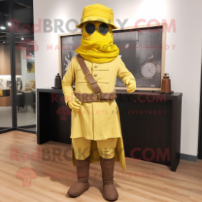 Yellow Civil War Soldier mascot costume character dressed with a Chinos and Scarves