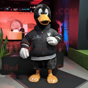 Black Goose mascot costume character dressed with a Sweatshirt and Keychains