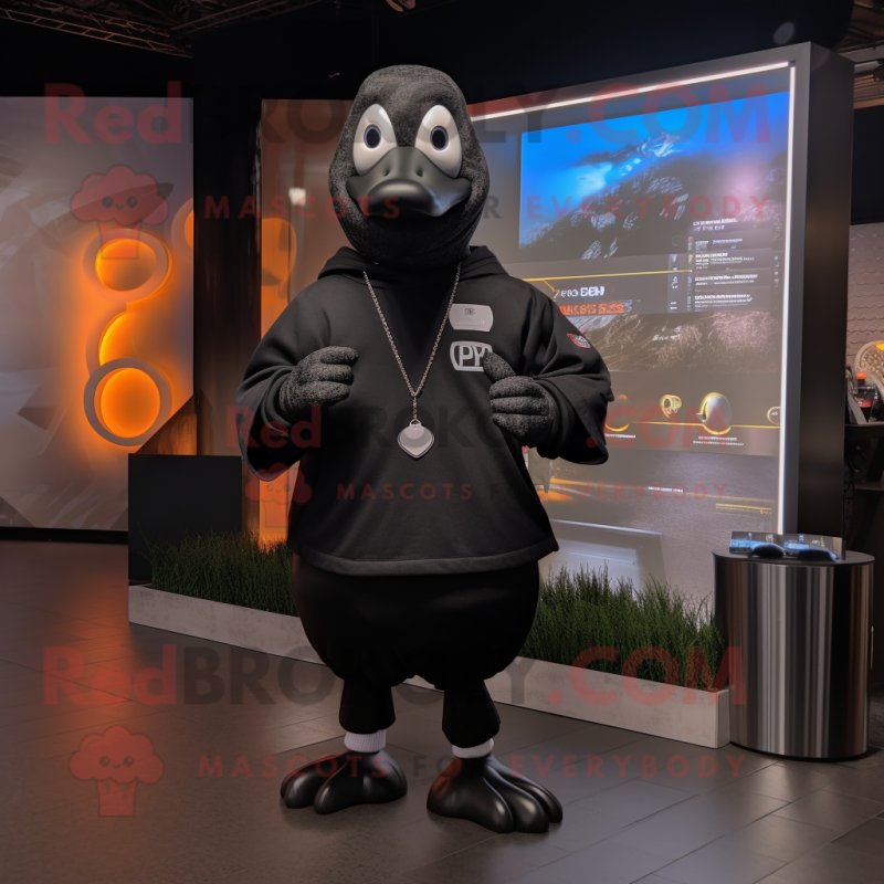 Black Goose mascot costume character dressed with a Sweatshirt and Keychains Black Goose mascot costume character dressed with a Sweatshirt and Keychains