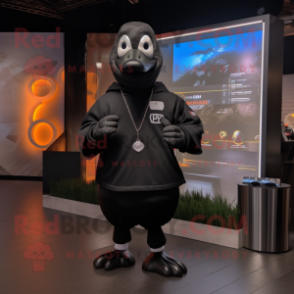 Black Goose mascot costume character dressed with a Sweatshirt and Keychains