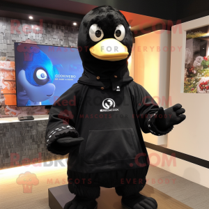 Black Goose mascot costume character dressed with a Sweatshirt and Keychains