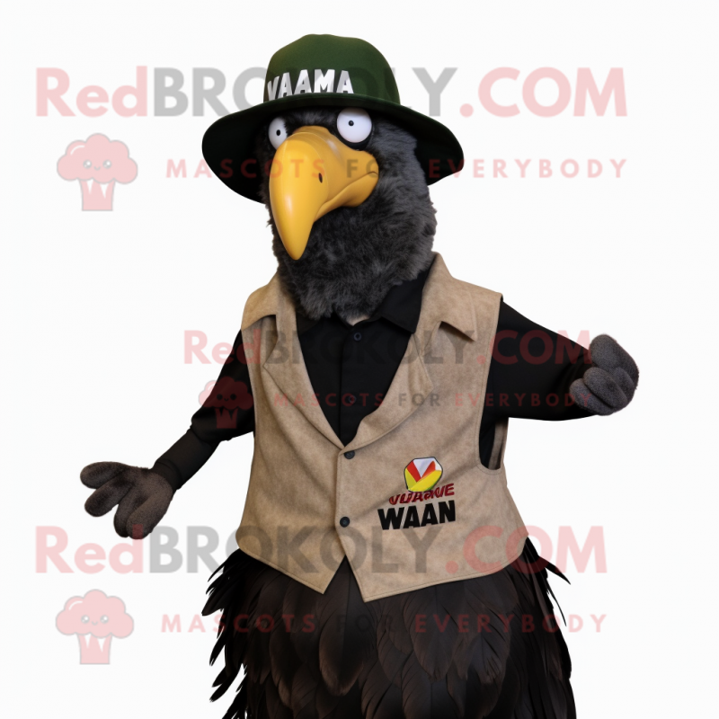 nan Vulture mascot costume character dressed with a Tank Top and Hat pins nan Vulture mascot costume character dressed with a Tank Top and Hat pins