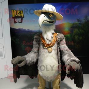 nan Vulture mascot costume character dressed with a Tank Top and Hat pins