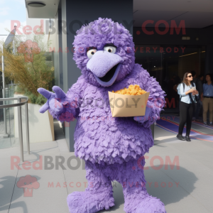 Lavender Fried Chicken mascot costume character dressed with a Jumpsuit and Clutch bags