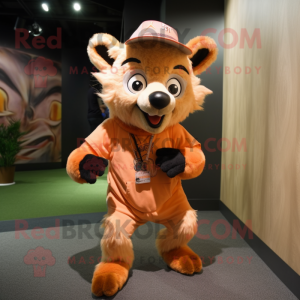 Peach Hyena mascot costume character dressed with a Romper and Caps