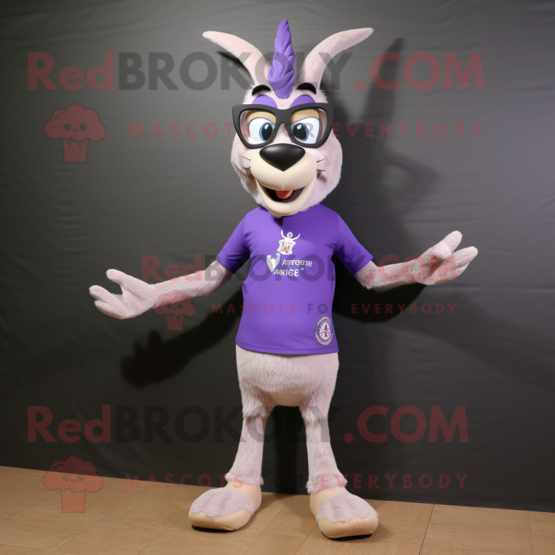 Lavender Gazelle mascot costume character dressed with a V-Neck Tee and Eyeglasses Lavender Gazelle mascot costume character dressed with a V-Neck Tee and Eyeglasses