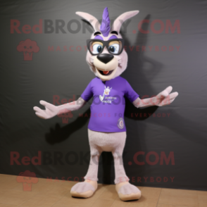 Lavender Gazelle mascot costume character dressed with a V-Neck Tee and Eyeglasses