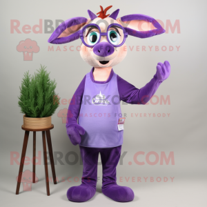 Lavender Gazelle mascot costume character dressed with a V-Neck Tee and Eyeglasses