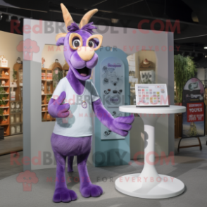 Lavender Gazelle mascot costume character dressed with a V-Neck Tee and Eyeglasses