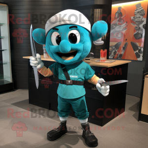 Teal Knife Thrower maskot...