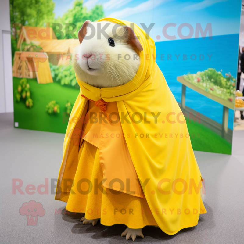 Yellow Guinea Pig mascot costume character dressed with a Skirt and Shawls