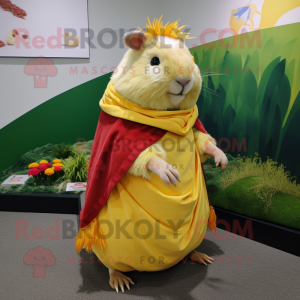 Yellow Guinea Pig mascot costume character dressed with a Skirt and Shawls