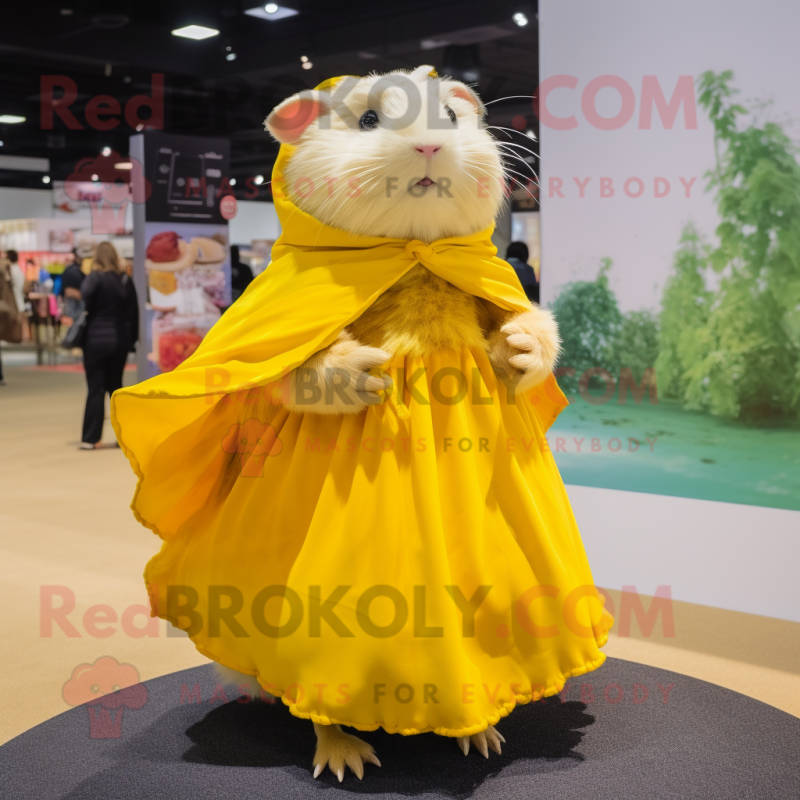 Yellow Guinea Pig mascot costume character dressed with a Skirt and Shawls