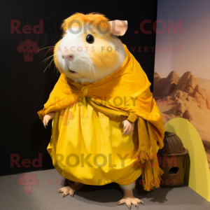 Yellow Guinea Pig mascot costume character dressed with a Skirt and Shawls