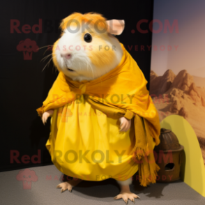 Yellow Guinea Pig mascot costume character dressed with a Skirt and Shawls