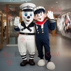 Navy Mime mascot costume character dressed with a Jumpsuit and Brooches
