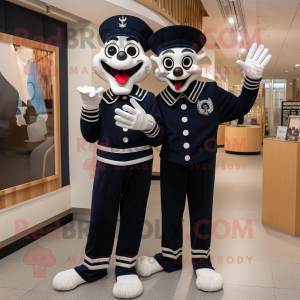 Navy Mime mascot costume character dressed with a Jumpsuit and Brooches