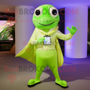 Lime Green Stingray mascot costume character dressed with a Dress Pants and Smartwatches