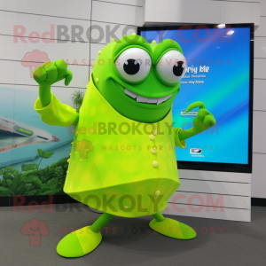 Lime Green Stingray mascot costume character dressed with a Dress Pants and Smartwatches