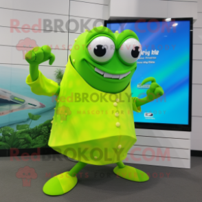 Lime Green Stingray mascot costume character dressed with a Dress Pants and Smartwatches