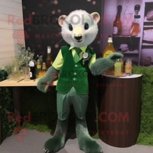 Green Ferret mascot costume character dressed with a Cocktail Dress and Digital watches