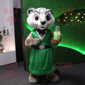 Green Ferret mascot costume character dressed with a Cocktail Dress and Digital watches