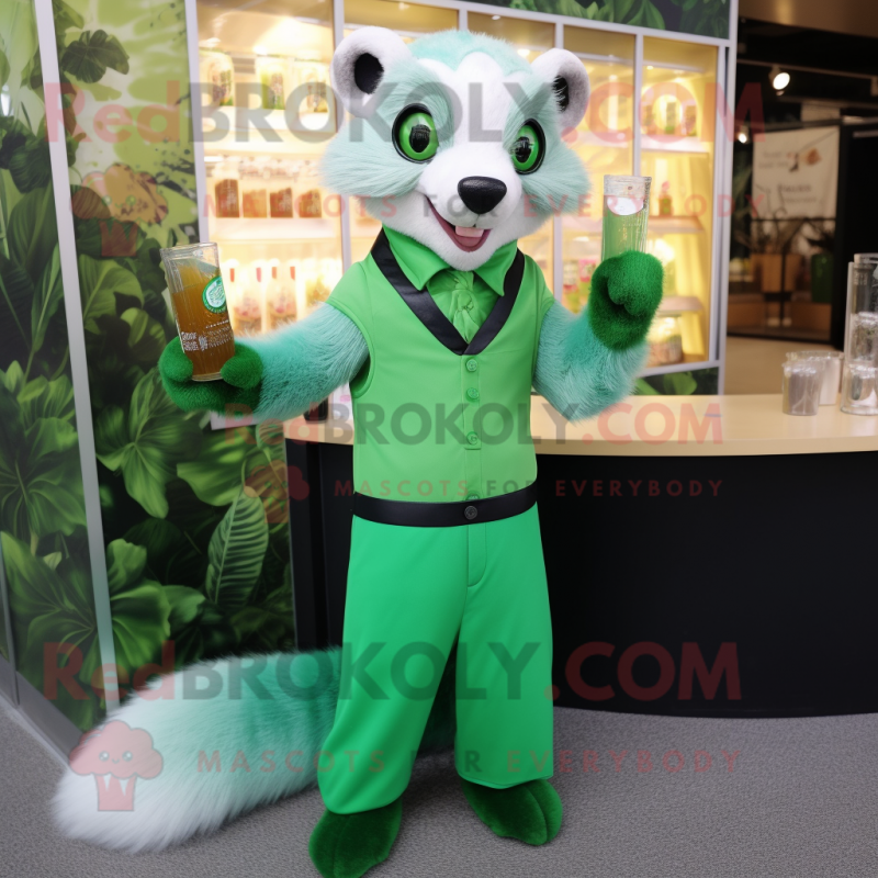 Green Ferret mascot costume character dressed with a Cocktail Dress and Digital watches