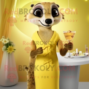 Yellow Meerkat mascot costume character dressed with a Cocktail Dress and Watches