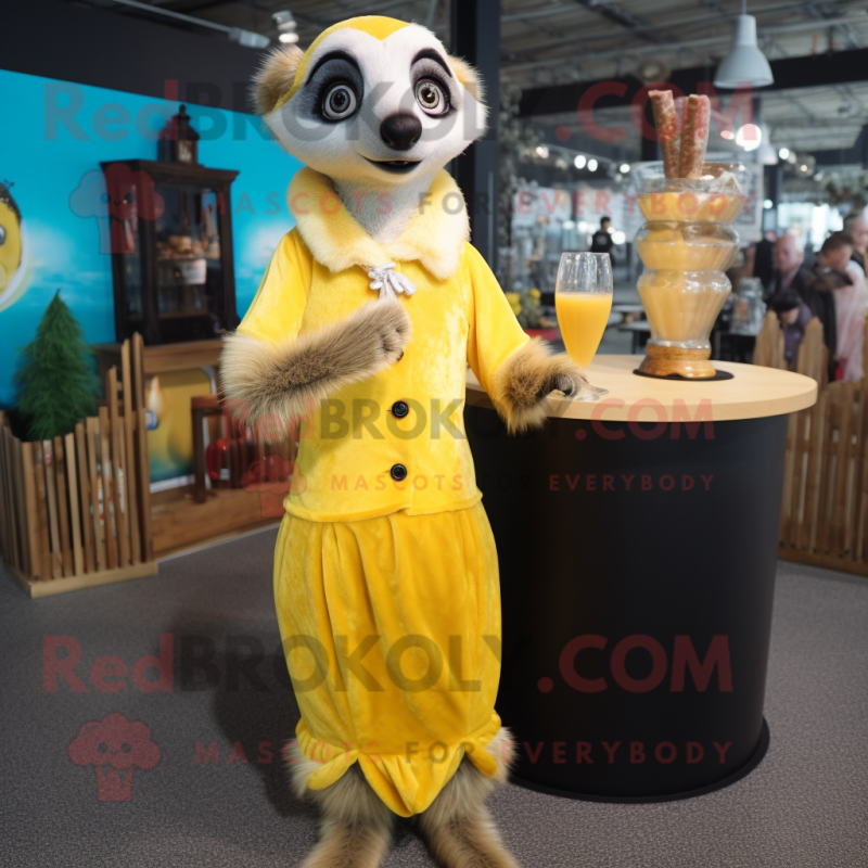 Yellow Meerkat mascot costume character dressed with a Cocktail Dress and Watches