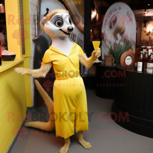 Yellow Meerkat mascot costume character dressed with a Cocktail Dress and Watches