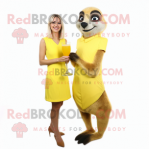 Yellow Meerkat mascot costume character dressed with a Cocktail Dress and Watches