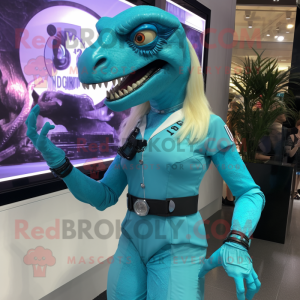 Cyan Velociraptor maskot...