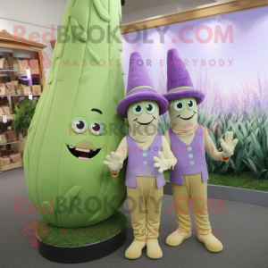 Lavender Asparagus mascot costume character dressed with a Tank Top and Hats