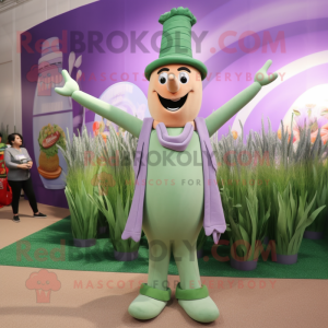 Lavender Asparagus mascot costume character dressed with a Tank Top and Hats