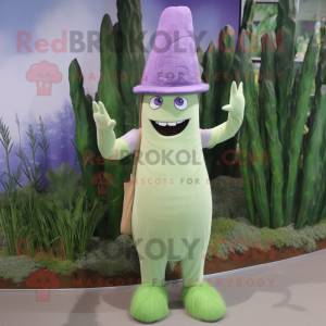 Lavender Asparagus mascot costume character dressed with a Tank Top and Hats