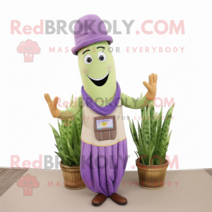 Lavender Asparagus mascot costume character dressed with a Tank Top and Hats