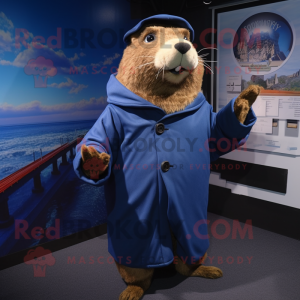 Navy Capybara mascot costume character dressed with a Jumpsuit and Shawl pins