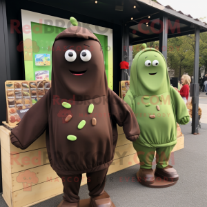 Olive Chocolate Bars mascot costume character dressed with a Sweatshirt and Brooches