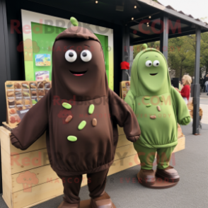 Olive Chocolate Bars mascot costume character dressed with a Sweatshirt and Brooches