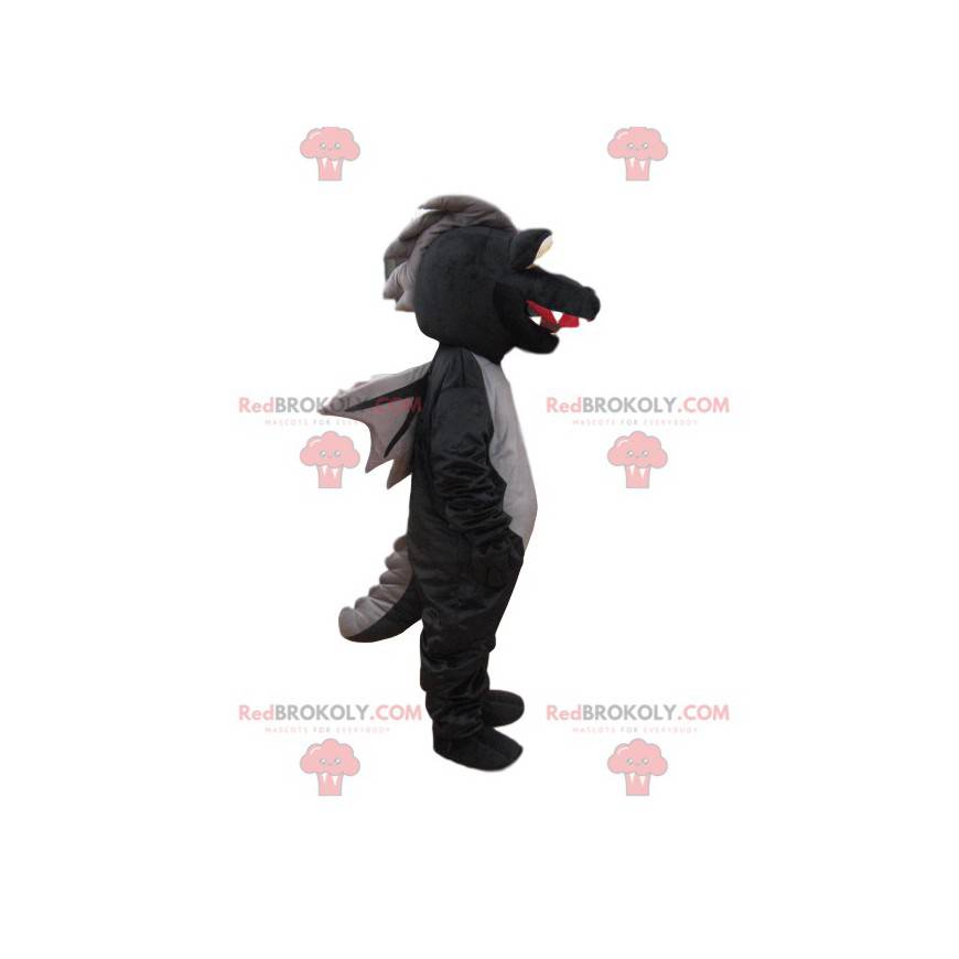 Schwarzes Drachenmaskottchen mit Flügeln - Redbrokoly.com