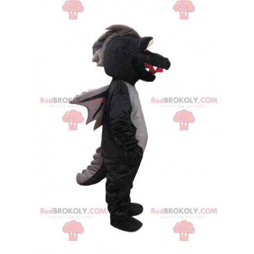 Schwarzes Drachenmaskottchen mit Flügeln - Redbrokoly.com